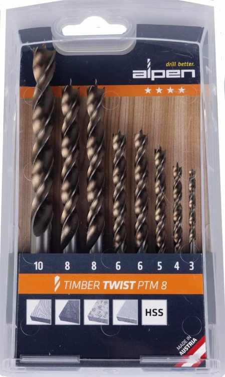 Zestaw wierteł HSS do drewna TIMBER TWIST PTM 8 Alpen