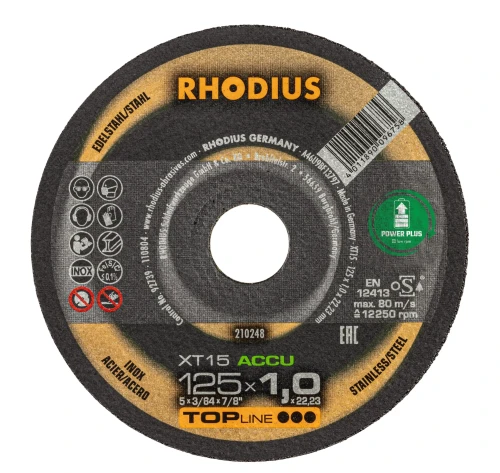 Tarcza XT15 ACCU Rhodius w metalowej puszce - 10 szt. -  rozmiar 125x1,0x22,23 mm