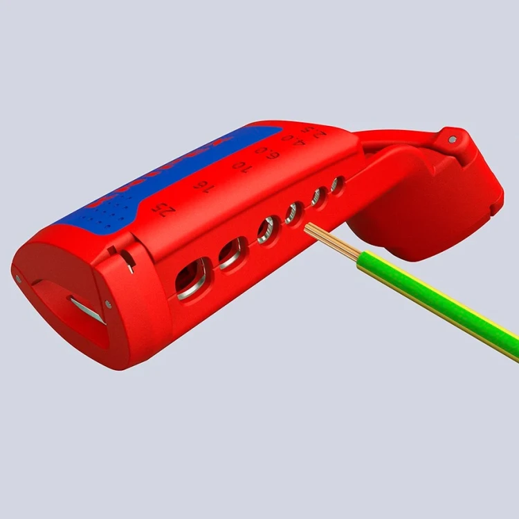Ściągacz izolacji zewnętrznej z przewodów okrągłych śr. 12–28 mm ErgoStrip XL Knipex 16 95 11 - w użyciu 18