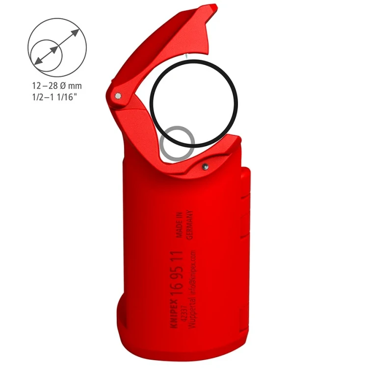 Ściągacz izolacji zewnętrznej z przewodów okrągłych śr. 12–28 mm ErgoStrip XL Knipex 16 95 11 - w użyciu 22