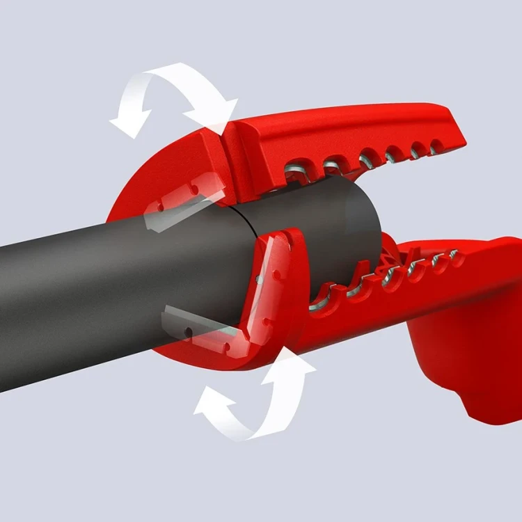 Ściągacz izolacji zewnętrznej z przewodów okrągłych śr. 12–28 mm ErgoStrip XL Knipex 16 95 11 - w użyciu 28