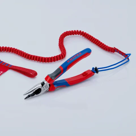 Szczypce (kombinerki) wielofunkcyjne uniwersalne ze szpiczastymi szczękami rękojeści Comfort 08 22 185 Knipex - możliwość zaczepiania linki zabezpieczającej